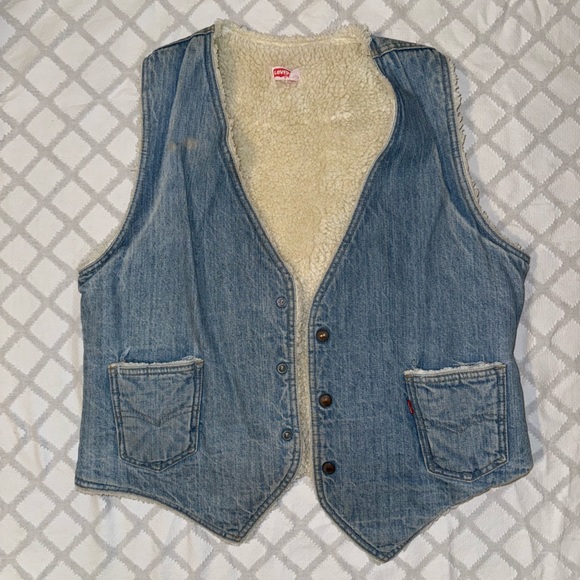 Levi's denim boa vest, men's size XL unclear blue type Vintage Second Hand